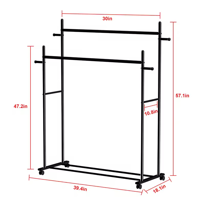 Stationary Feet Metal Rolling Clothing Rack Hanging Rods Hooks Detachable Waterproof for Bathroom Wardrobe Closet Organization