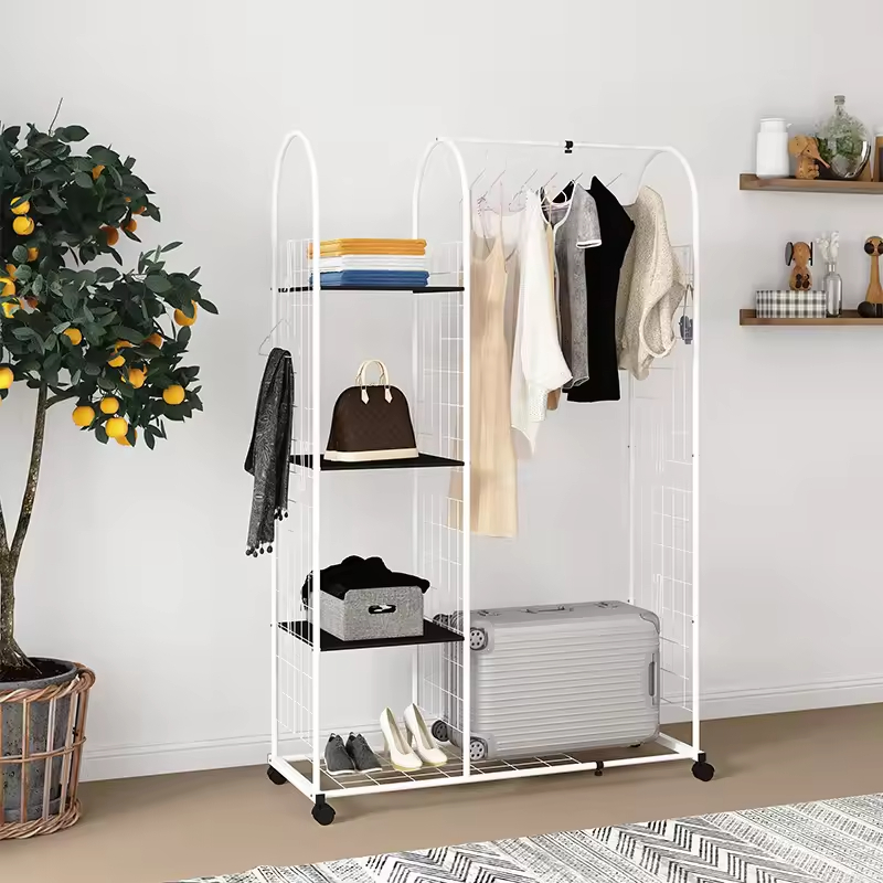 Custom Clothes Storage Hanger Rack Luggage Storage Rack Gold and White Coat Hangers Bedroom Floor Drying Rack