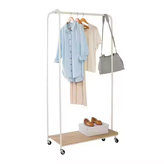 Manufacturer Custom Heavy-Duty Steel Rolling Clothes Rail Rack Double Simple Floor Garment Hanging Rack for Living Room Wardrobe