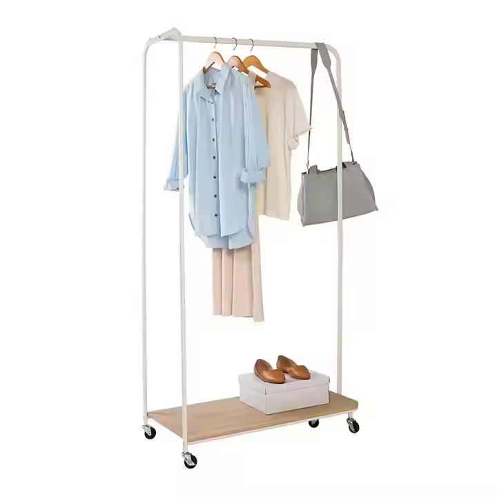 Manufacturer Custom Heavy-Duty Steel Rolling Clothes Rail Rack Double Simple Floor Garment Hanging Rack for Living Room Wardrobe