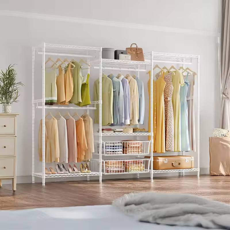 Custom Large Capacity Metal Freestanding Garment Rack for Clothes Storage Organization 3-tier Portable for Living Room Bedroom