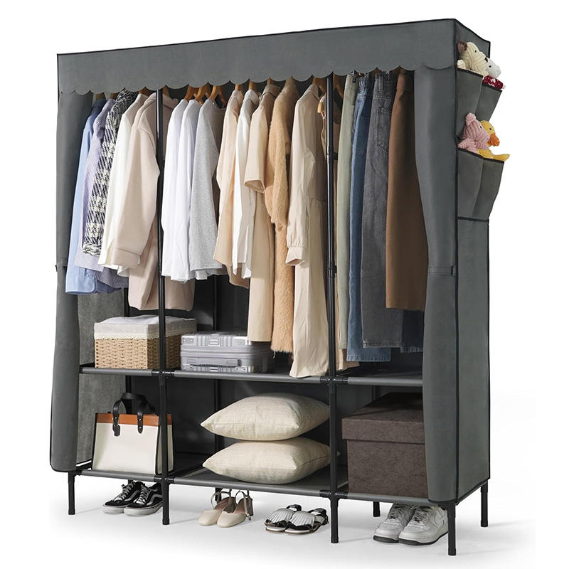 Factory Custom Heavy Duty 3-Layered Metal+Fabric Folding Clothing Wardrobe with Strong Load-Bearing Capacity for Living Room