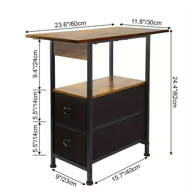 Factory Customize Narrow Side Table With 2 Drawer Nightstand for Small Spaces for Bedroom Livingroom End Table