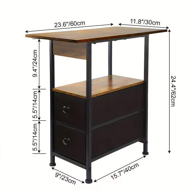 Factory Customize Narrow Side Table With 2 Drawer Nightstand for Small Spaces for Bedroom Livingroom End Table