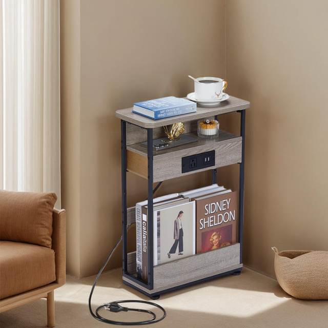 Commercial 3Tier Charging Table USB Ports Space-Saving End Table & Nightstand Multi-Scene Storage Shelf for Home/Hotel/Office