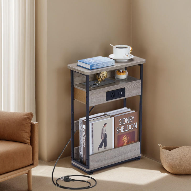Commercial 3Tier Charging Table USB Ports Space-Saving End Table & Nightstand Multi-Scene Storage Shelf for Home/Hotel/Office