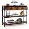 OEM ODM Factory Custom Multifunctional Double Tier Vintage Industrial Narrow Long Table Living Room Console Table with Drawers