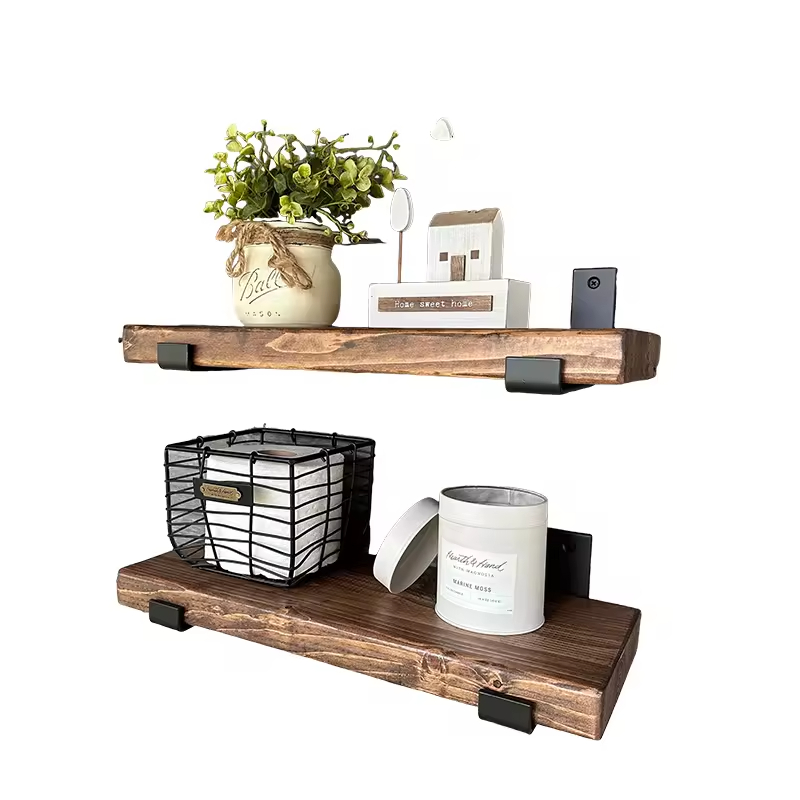 Wood Floating Shelves of 2-Modern Rectangle Design for Wall Mounting-Wide Wooden Shelves for Bedroom Kitchen Bathroom