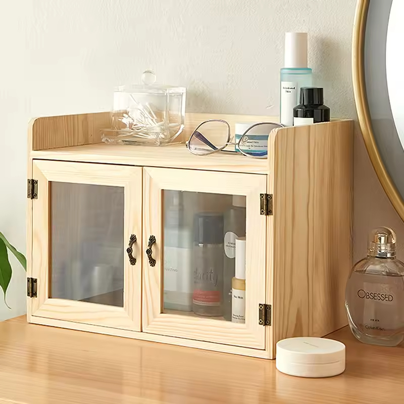 Solid Wood Durable Space-Saving Modern Desktop Storage Box Customizable Color Rectangle Shape for Home Skin Care Jewelry Makeup