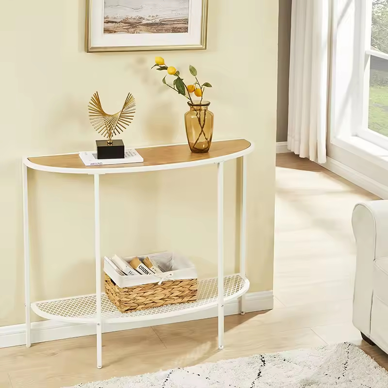 Factory Customizable Single Tier Narrow Entryway Console Table with Storage Wood & Metal for Living Room & Bedroom
