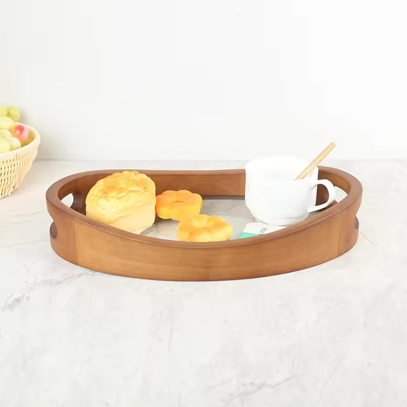 Bamboo Wooden Round Serving Tray With Handle Tea & Coffee Table Decorative Tray Food Storage Platters