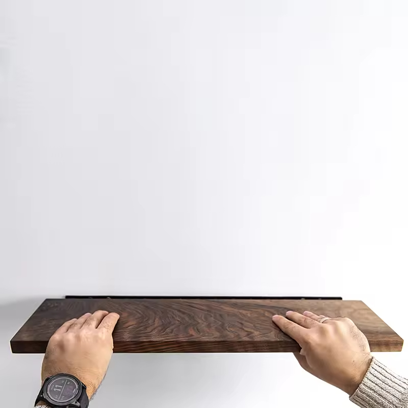 Custom Modern Rectangle Plated Live Edge Hardwood Shelves Bathroom Kitchen Rack with Bracket Long Book Floating Shelf