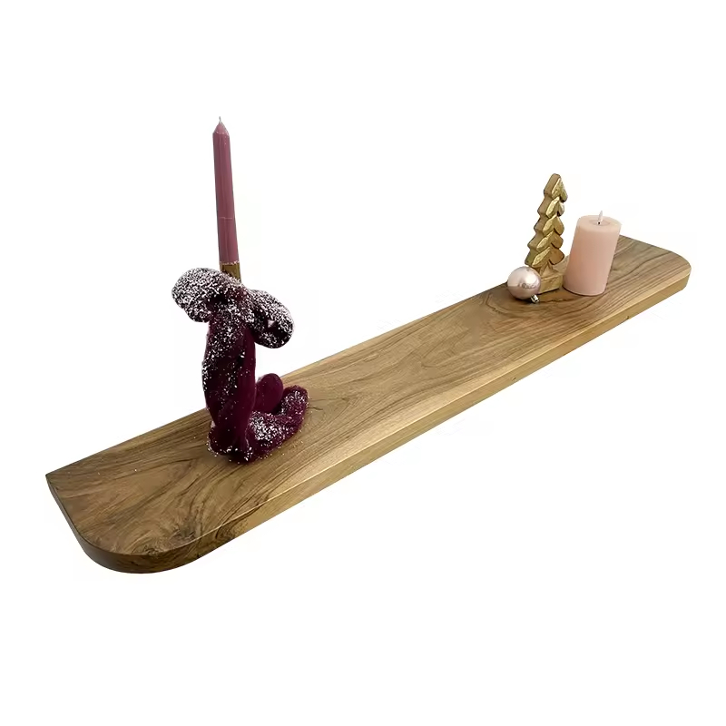 Custom Modern Rectangle Live Edge Hardwood Shelves Bathroom Kitchen Rack with Bracket Long Book Floating Shelf