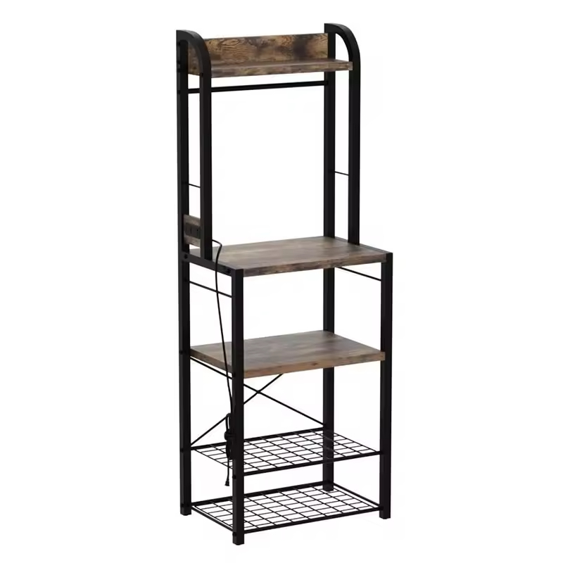 OEM/ODM Kitchen Baker's Rack Microwave Oven Stand Coffee Bar Cabinet Freestanding Storage Shelf Power Outlet Steel Construction