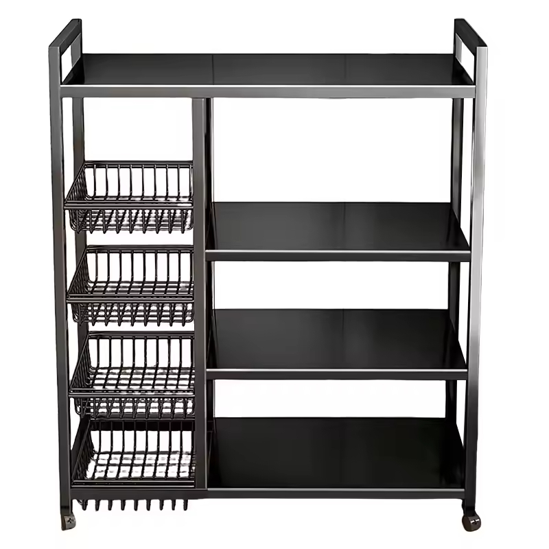 Factory OEM/ODM 4-Tier Large Capacity Metal Kitchen Storage Rack with 4 Open Baskets Kitchen Storage Shelf Rack