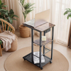 C-Shaped End Table W/USB Ports & Wheels Metal Side Table with Wire Shelf Space-Saving Living Room Furniture for Apartment/Hotel