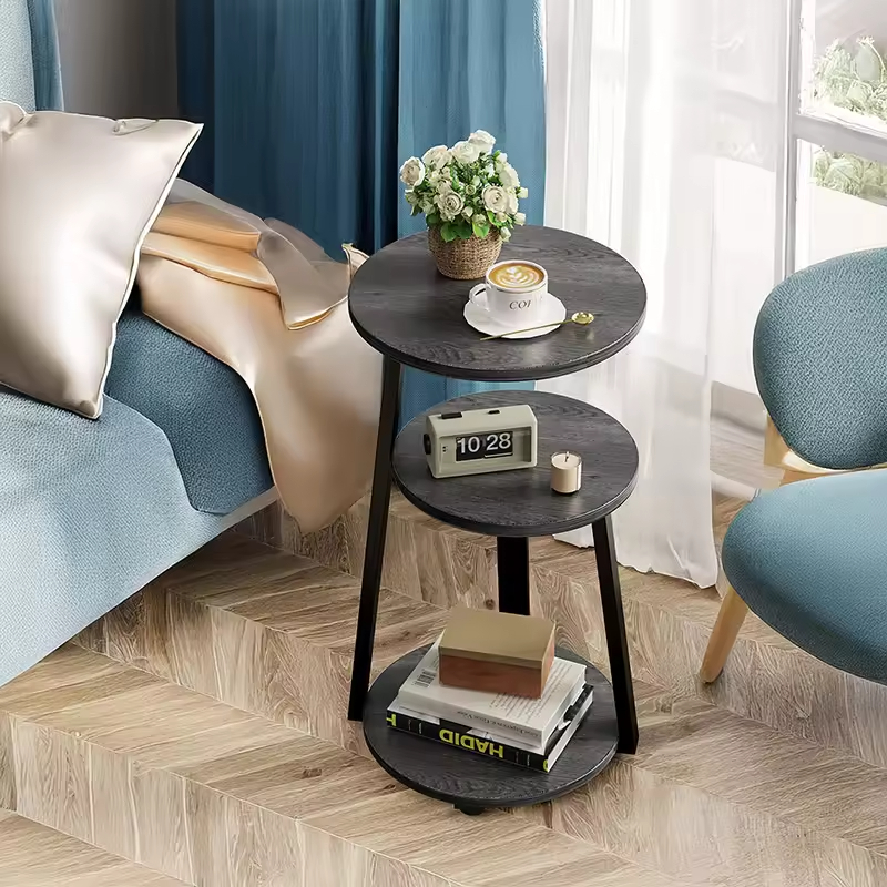 Circular 3-Tier Storage Opening Shelf End Table Factory Direct Standing Type Rotating Functional Design Easy Coffee Table