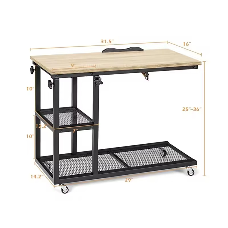 Adjustable Height Mobile C Shaped Console Table Storage Charging Station Rustic Modern Design Living Room Furniture for Home