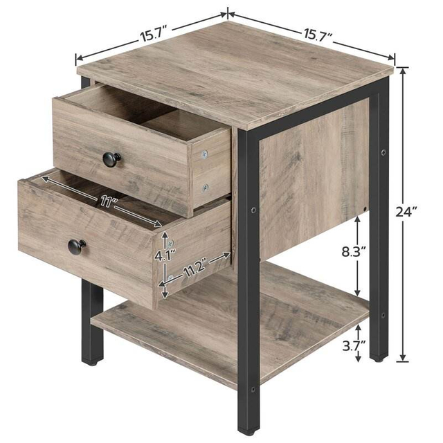 Custom ODM OEM Livingroom Guestroom Office Bedroom Sofa Corner Side Table End Table With2 Drawer 1shelf Nightstand Side Table