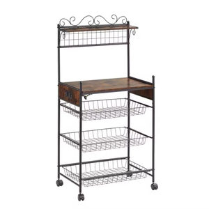 OEM/ODM Brown 5-Shelf Kitchen Storage Rack with Anti-Skid Locks and Wheels Factory Direct for Kitchen Islands & Carts