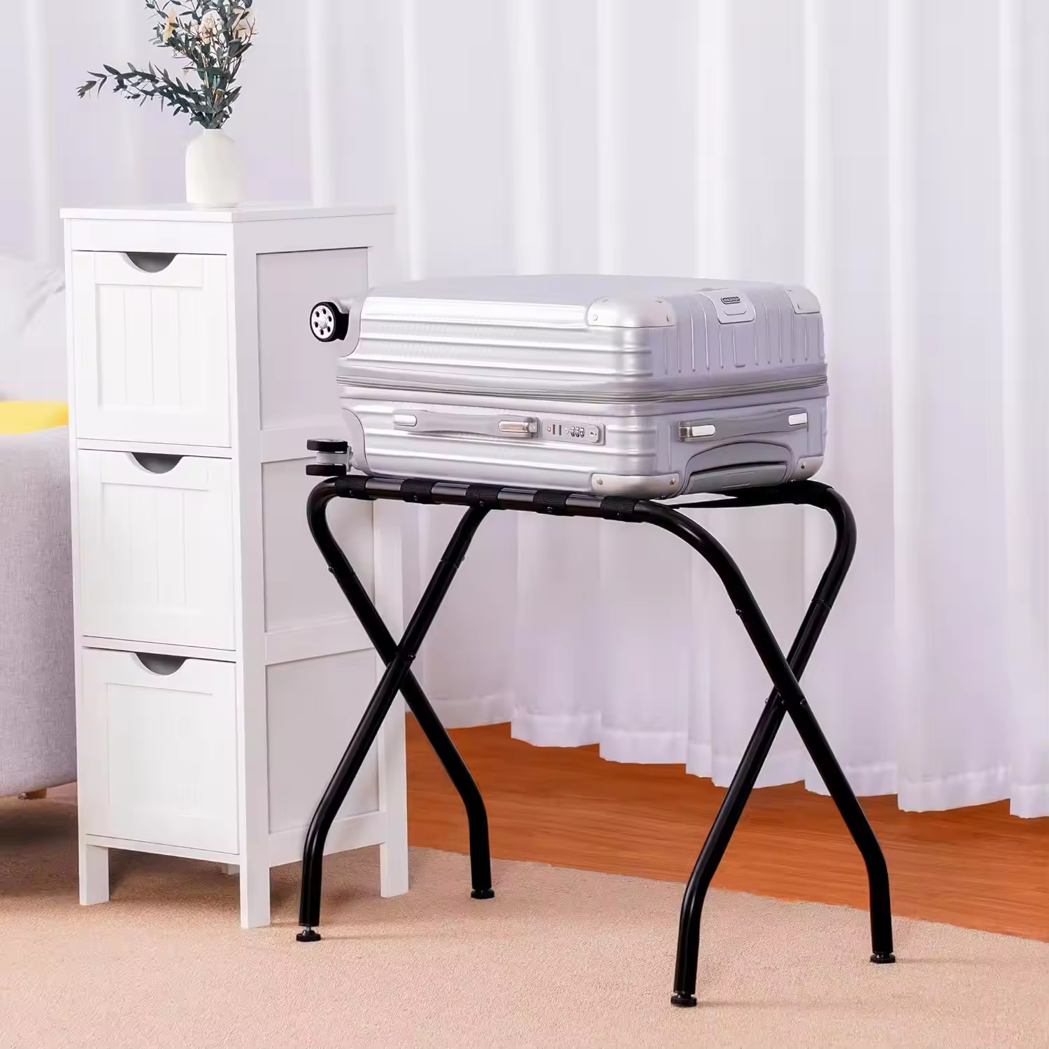 Custom 1-Liter Steel Folding Suitcase Stand Adjustable Leg Luggage Racks Single Living Room Storage Standing Eco-Friendly Strong