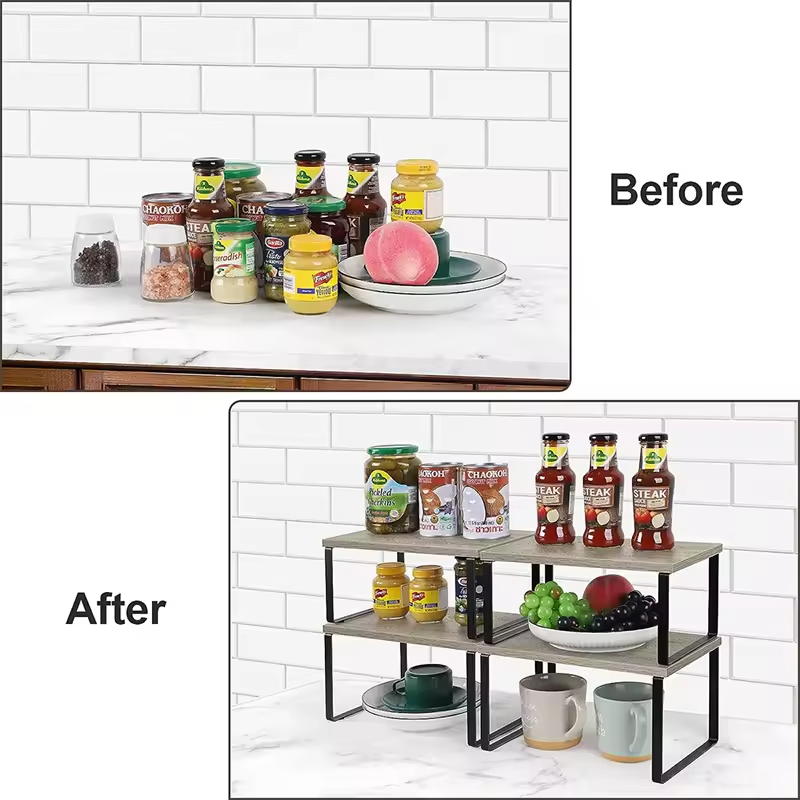 Vintage Style Pantry Organizer Kitchen Cabinet Organizer Shelf Kitchen Counter Bamboo Kitchen Cabinet Organizer Shelf