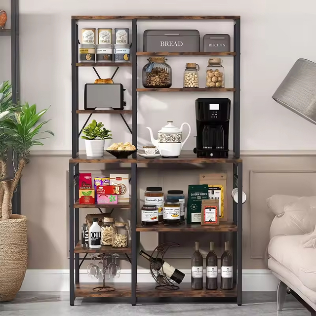 Hot Selling 6-Tier Kitchen Storage Shelf with Hutch and Shelves Custom Factory Fast Delivery for Kitchen Baker's Rack Storage