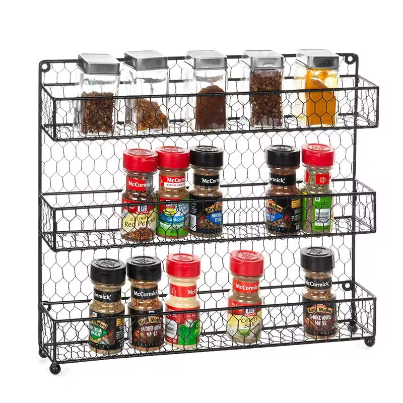 Custom Kitchen Storage Rack Single Tier 27-Jar Stainless Steel Spice Rack Floor Type Eco-Friendly Non-Folding Factory Design