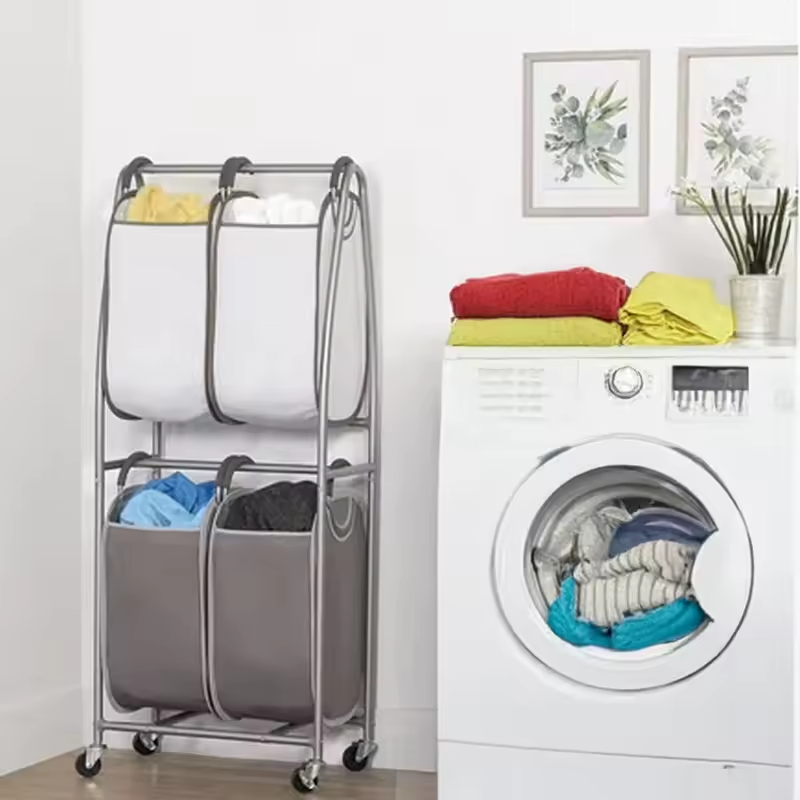 White/Charcoal Durable Eco-Friendly Fabric Stackable Storage Bins Secure Lid for Home Kitchen Bathroom Beverage Food Tableware