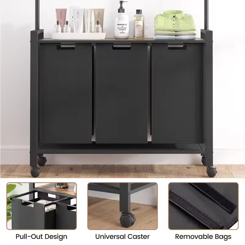 Factory Custom Hot-selling Multi-functional Metal Laundry Basket Wheels for Kitchen Bathroom Beverage Storage Strong