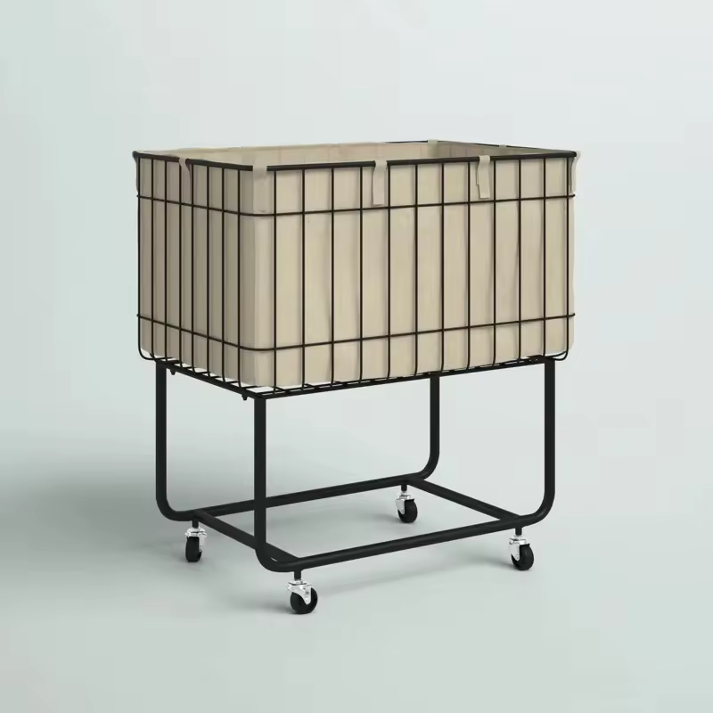 OEM ODM Metal Deep Set Wire Basket Storage Cart Fabric Lining Strong Load-Bearing Beverage Tableware Storage Cart for Kitchen