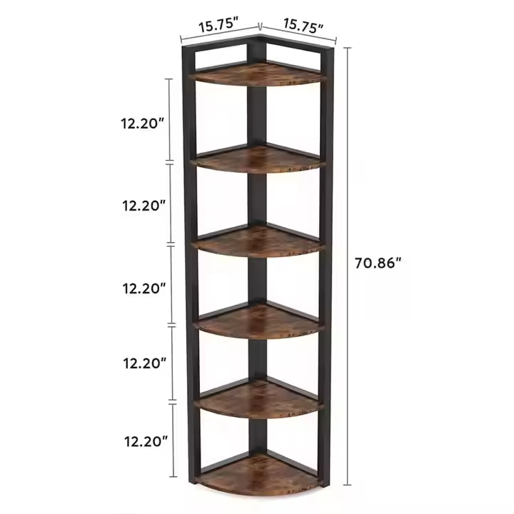 OEM & ODM Spine Shaped 6-Tier Wood Metal Strong Load-Bearing Storage Bookcase Stand-Alone Display Rack for Living Room Corner