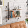 Factory Customize 2 Piece Three-Layer Floating Shelf Live Edge Antique Wood Metal Combined Storage Shelves Wall Bookshelves