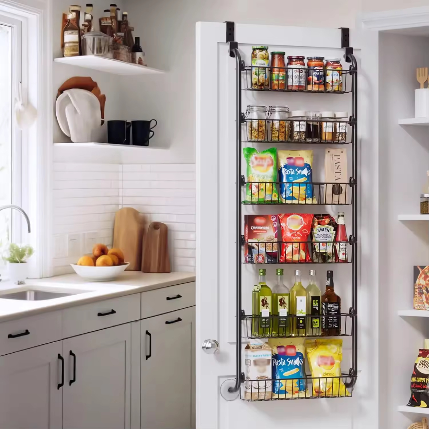 Factory OEM Metal Wall Mounted 6-tier Non-folding Multifunction Door Pantry Cabinet Spice Rack Storage Organizer