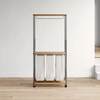Factory Custom Bathroom Storage Baskets with Metal-wood Cionmbined Frame and Hangers Wheeled Laundry Hamper