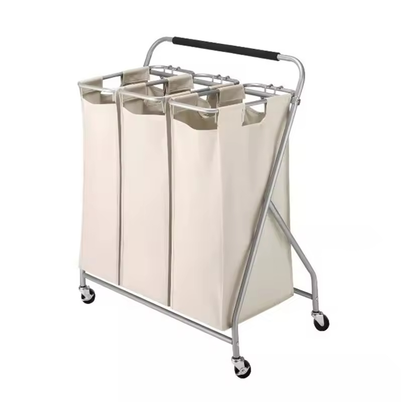 ODM OEM Household Triple Sorter With Wheels Laundry Storage Box, Laundry Hamper Cart, Rolling Laundry Hamper
