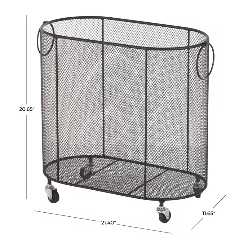 Factory Custom Laundry Cart with Wheels and FabricMetal Oval Mesh Wire Rolling Laundry Storage Basket With Ring Handles