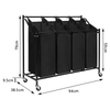 4-Section Laundry Hamper Rolling Wheels Commercial Laundry Basket Heavy Duty Sorting Cart for Hotel/Apartment/Laundry Room