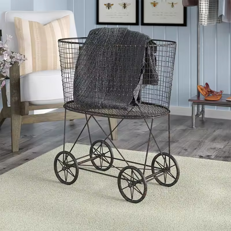 ODM OEM Laundry Basket with Wheels Laundry Hamper Cart Iron Laundry Basket