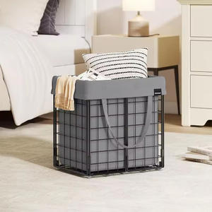 Custom 50L Metal Wire Frame Laundry Hamper with Removable and Washable Liner for Bedroom and Bathroom Organization