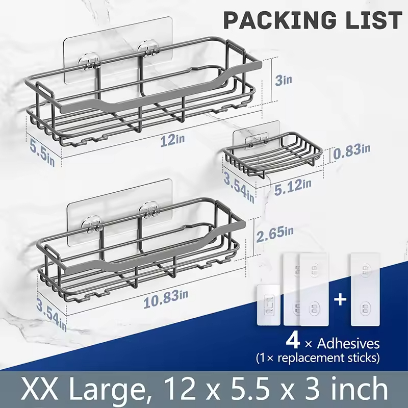 Hot Selling Wall-mounted Metal Shower Shelf Caddy Organizer for Bath & Kitchen Storage Wholesale Bathroom Storage Solution