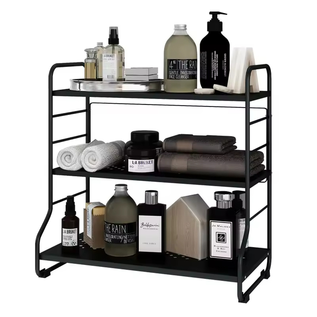 Customizable 3-Tier Black Metal Countertop Storage Rack Adjustable for Kitchen Living Room Factory's Freestanding Storage