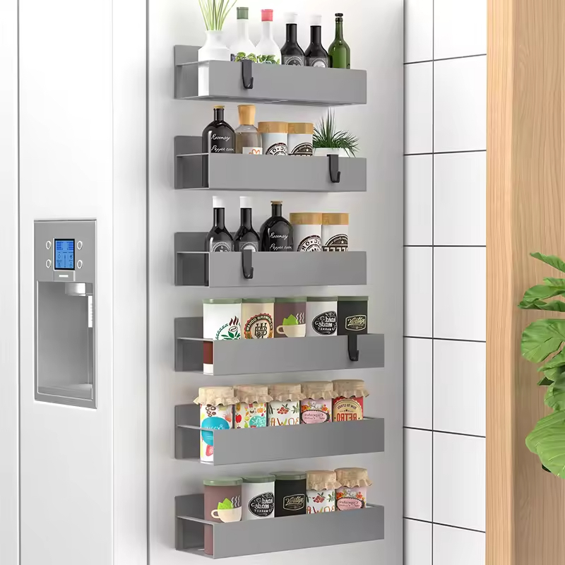 Metal 4 Pack Magnetic Spice Storage Rack Organizer for Refrigerator and Oven, Black Fridge Organizers and Storage