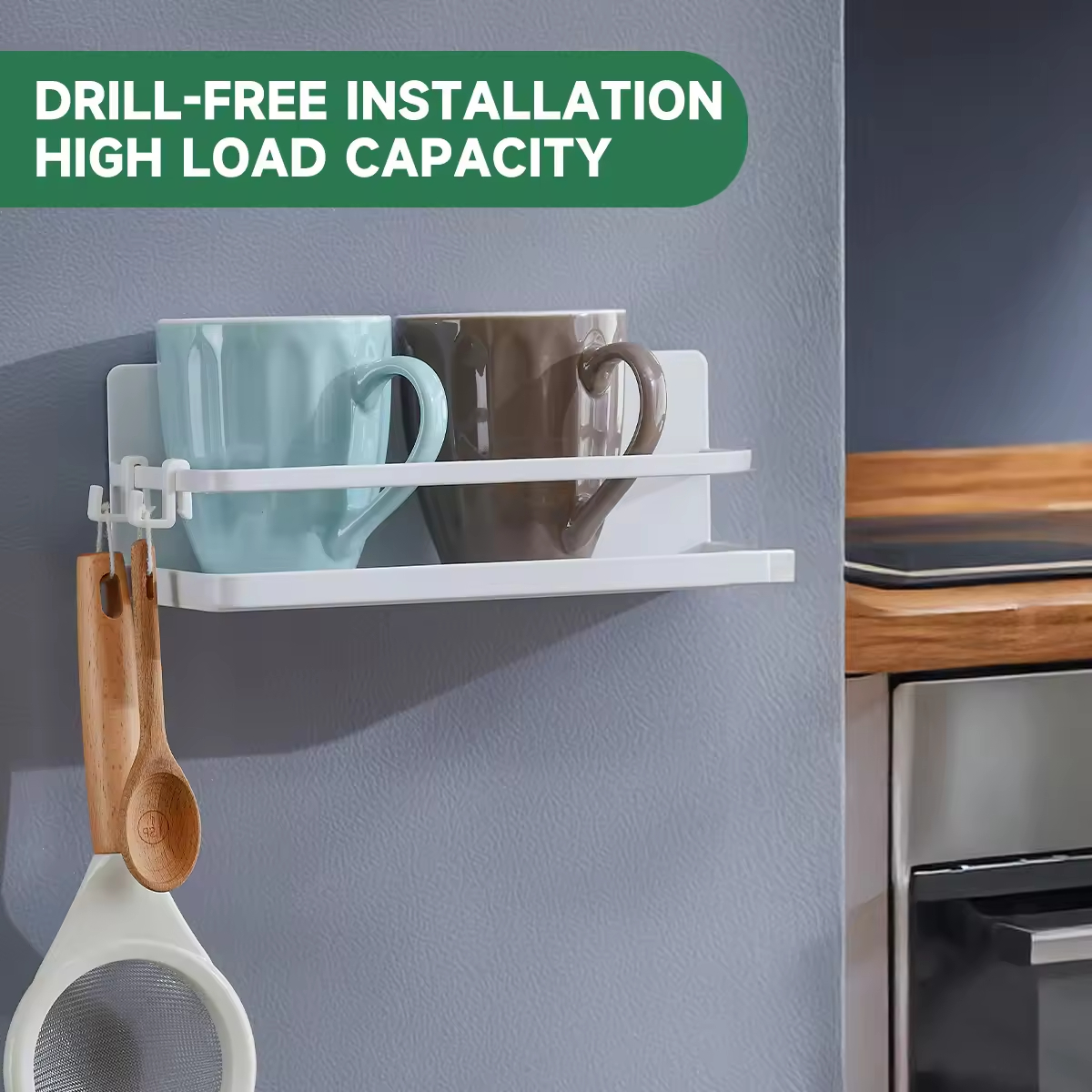 Custom Wall Mounted Fridge Shelves with 2 Spiral Holder and 8 Hooks for Kitchen and Stove Magnetic Refrigerator Spice Rack