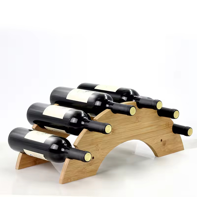 Natural Wood Modern Style Durable Space-Saving Rectangle Shape Wine Storage Rack Living Room Countertop 6 Bottle Customizable