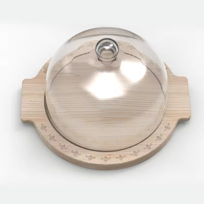 Modern Durable Rectangle Cheese Board Set Glass Dome Natural Bamboo Serving Stands Customizable Color Huina Brand Factory-Made