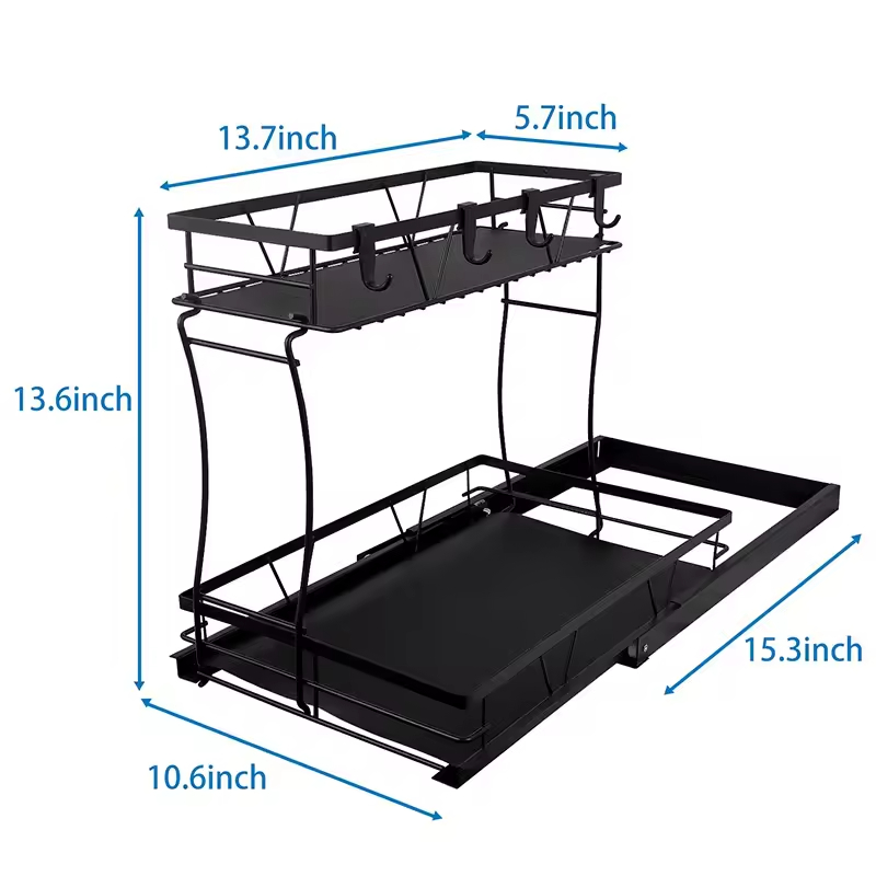 OEM&ODM Under Sink Organizers and Storage Pull-Out Cabinet Organizer 2-Tier Under Sink Rack With Sliding Storage Drawer