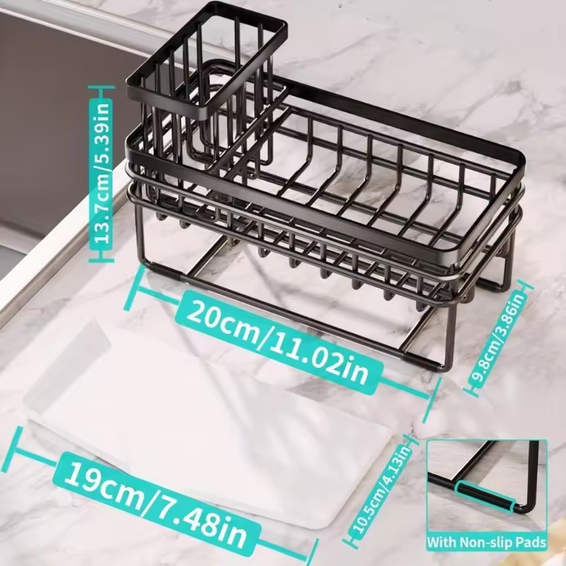 Manufacturer OEM Stainless Steel Kitchen Sink Organizer - Countertop Sponge Soap & Dishcloth Holder with Drainer Rack