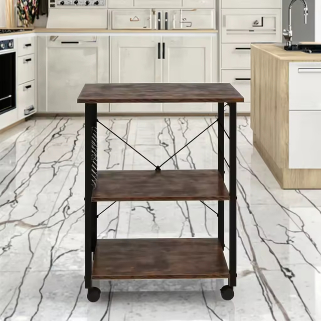 Custom Three-Level Steel and Wood Combined Bowl Rack for Kitchen Oven Storage for Kitchen Islands & Carts