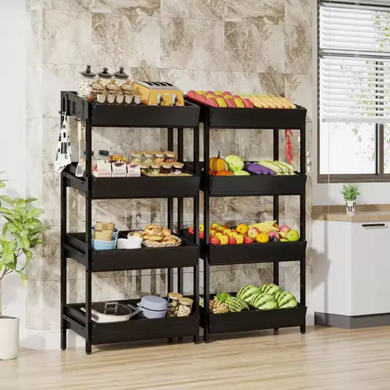 Hot-selling Kitchen Storage Rack Stand Stackable Fruit Basket Organizer Brown 4-Tier Carbon Steel Vegetable Storage Rack